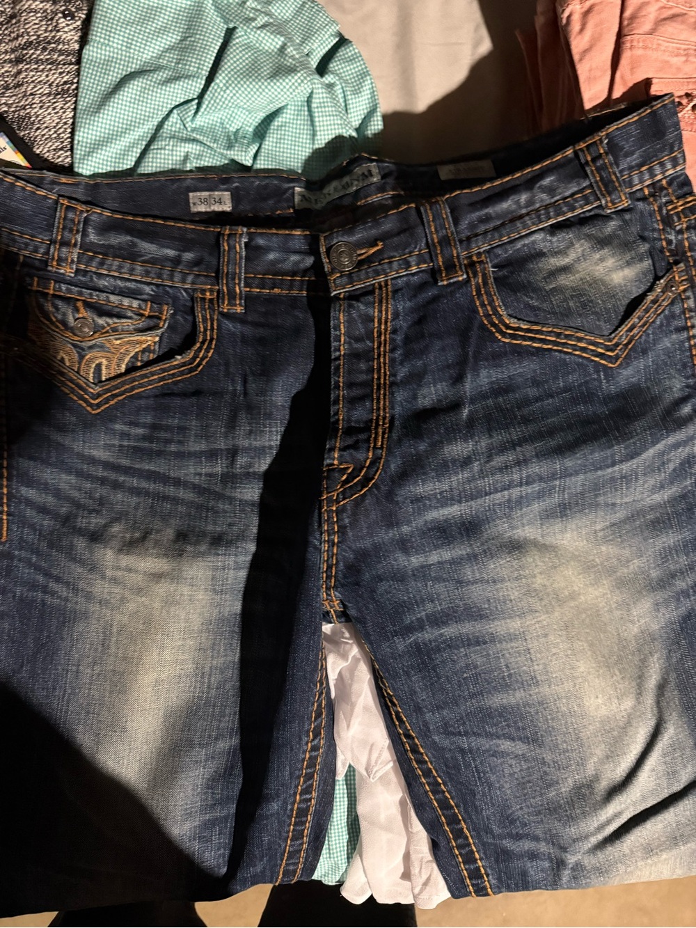 MEK Dark Blue Denim Jeans with Orange Contrast Stitching